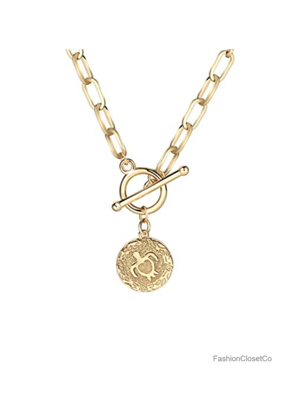 18K Gold Plated Sea Turtle Paperclip Necklace Toggle 20" Chain
